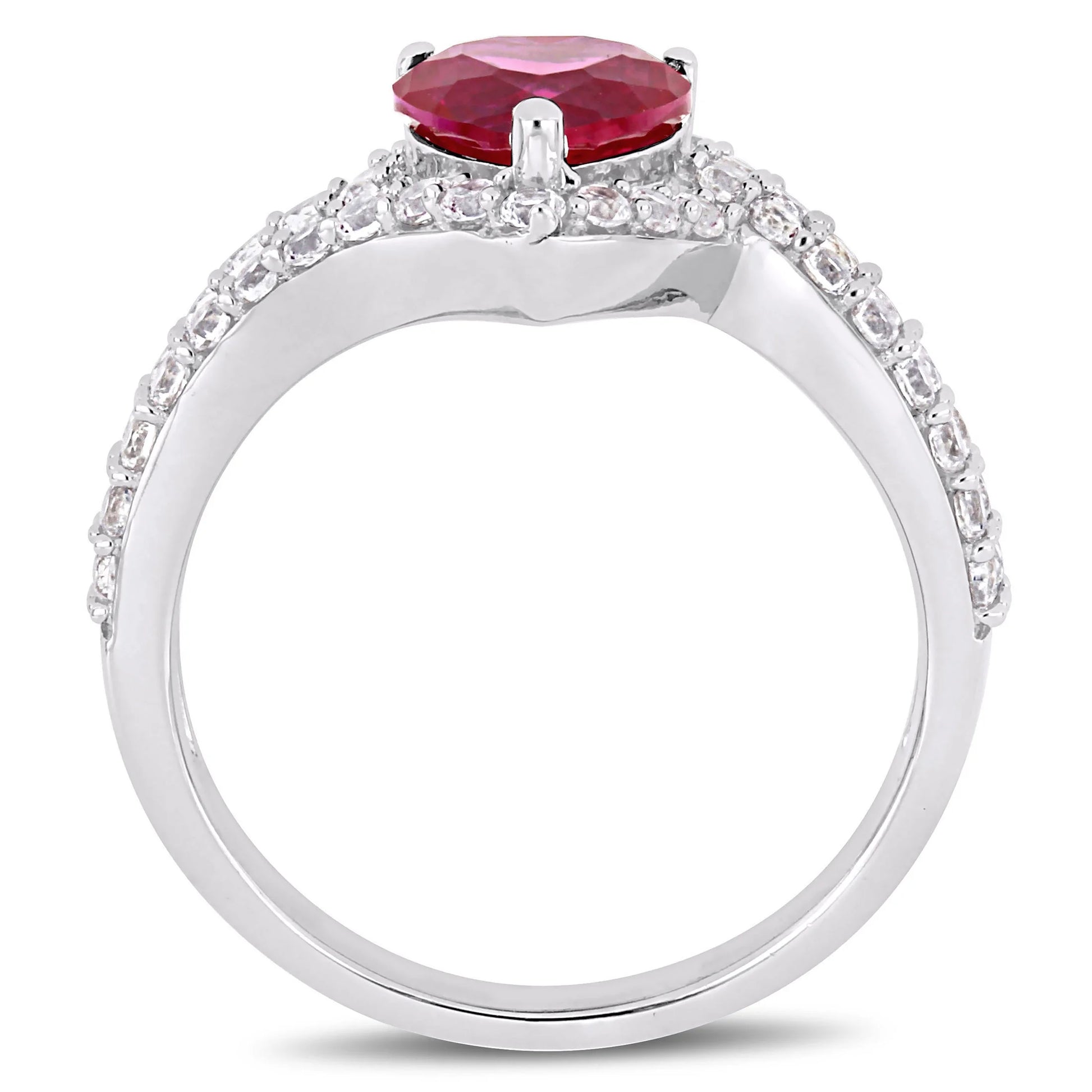Women'S Created Sapphire and Ruby Sterling Silver Engagement Ring