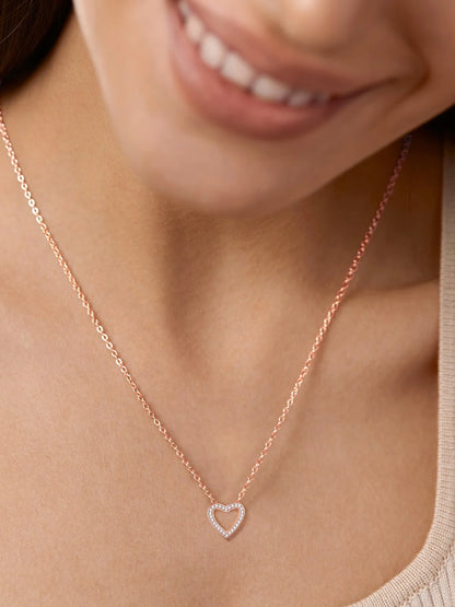 Dainty Cubic Zirconia Necklace for Women Heart Shape Pendant Sterling Silver Jewelry Gifts, Rose Golden