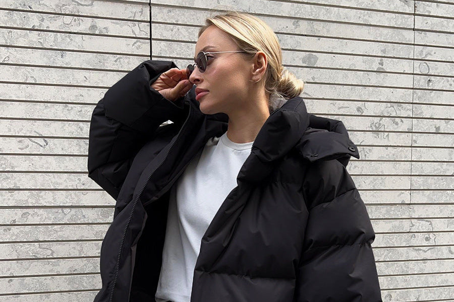 Fashion Coat with Removable Hood Cotton Jacket Winter Warm Windproof Loose Cotton Jacket Loose Parka Outerwear Clothing