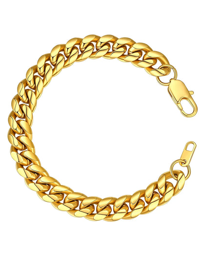 Gold Plated Bracelet for Men Chunky Cuban Bracelet 10MM 7.5 Inch Chain Bracelet Stainless Steel Gift for Him