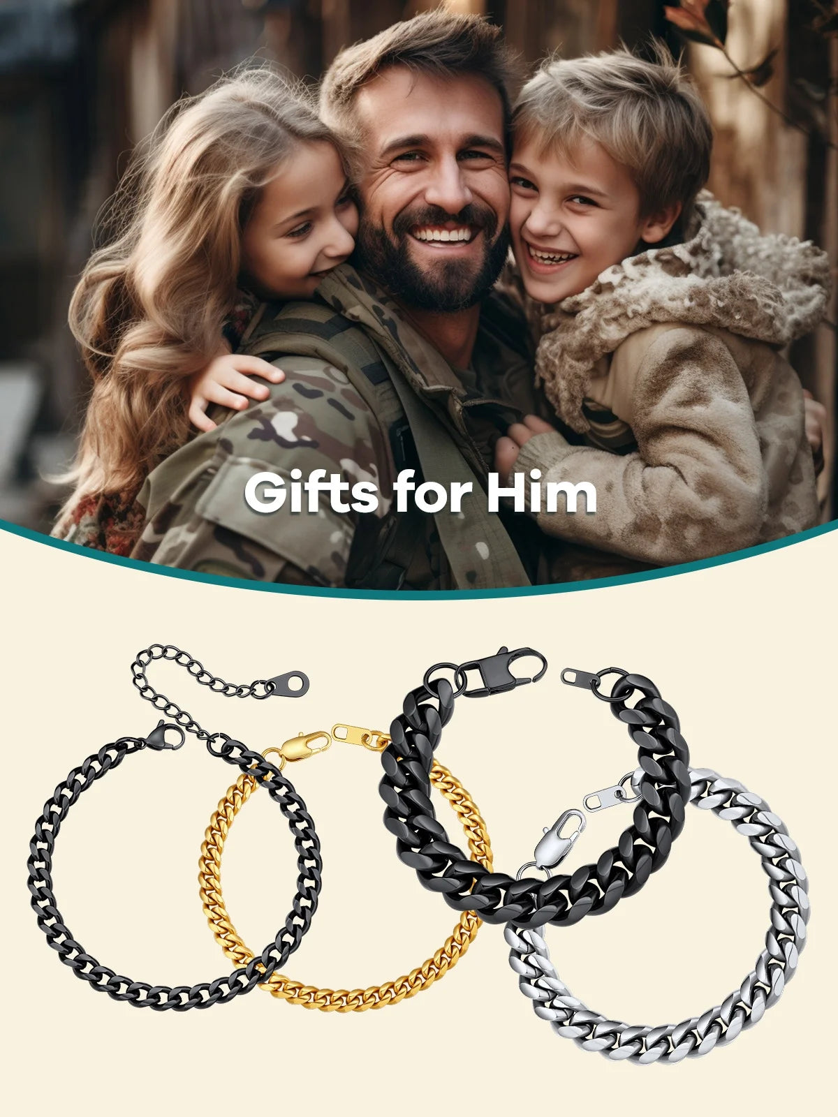 Gold Plated Bracelet for Men Chunky Cuban Bracelet 10MM 7.5 Inch Chain Bracelet Stainless Steel Gift for Him