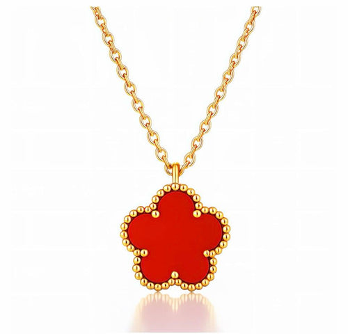 Collar trébol dorado en 4 colores: rojo, negro, blanco nácar y azul