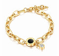 Pulsera Cadena Gruesa con Dije Romano y Cristal – Oro Laminado
