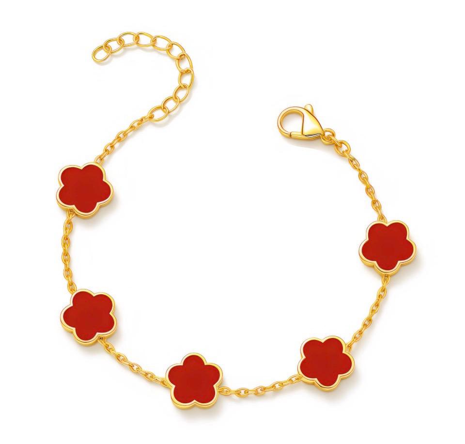 Pulsera Trébol Roja – Oro Laminado