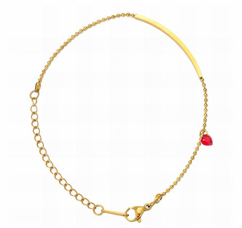 Pulsera barra dorada con dije de corazón rojo - vista completa