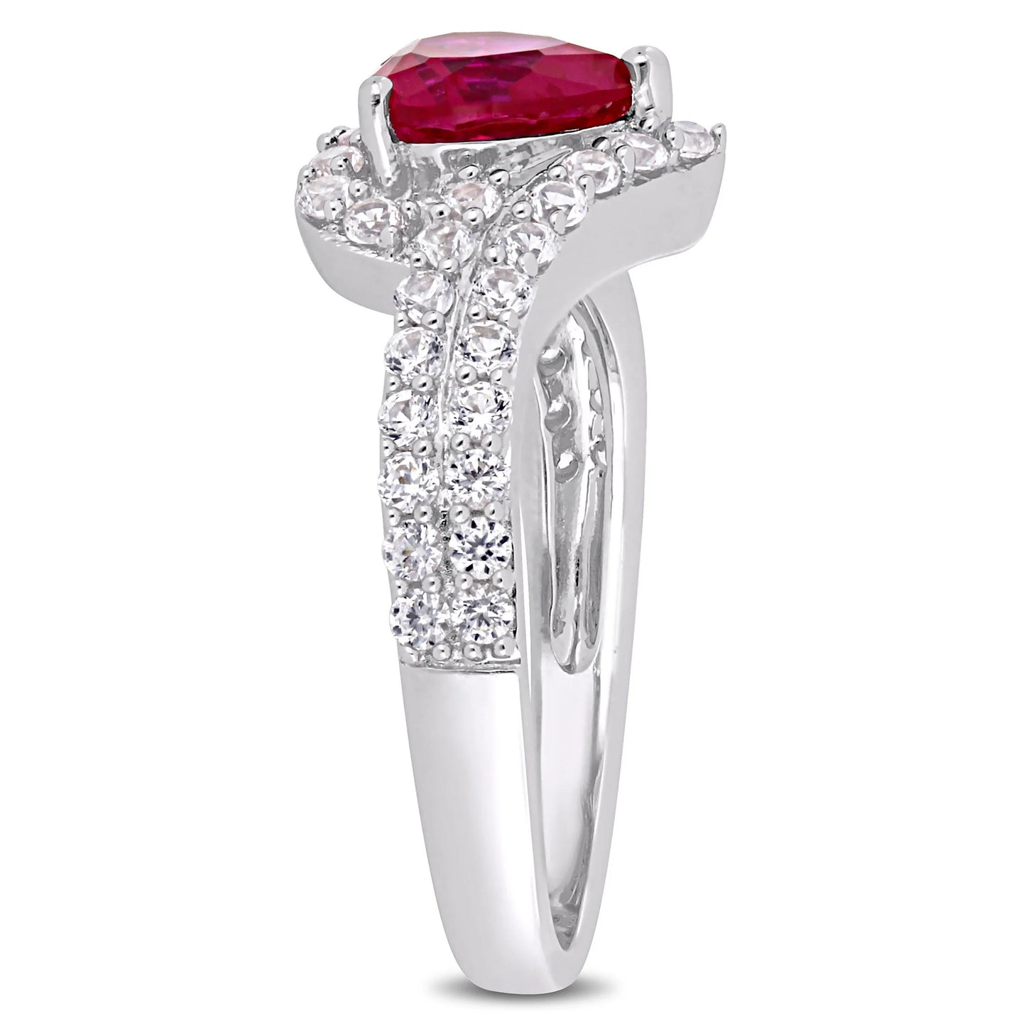 Women'S Created Sapphire and Ruby Sterling Silver Engagement Ring