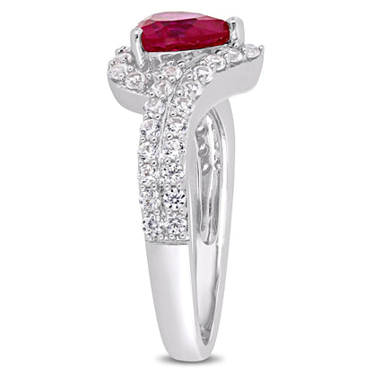 Women'S Created Sapphire and Ruby Sterling Silver Engagement Ring