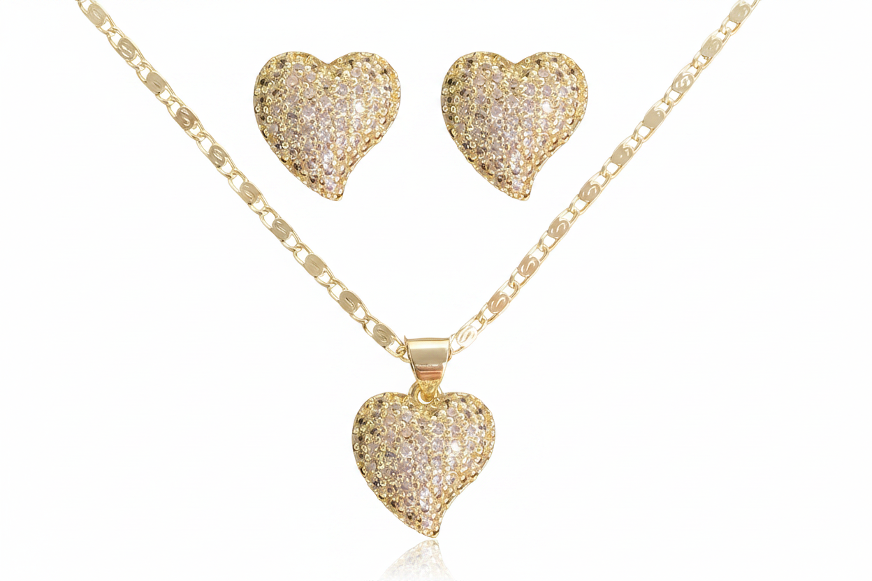 Set de corazones dorados con fondo blanco
